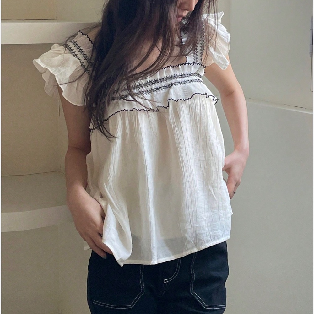 Ruffle layered square neckline boho blouse NWOT